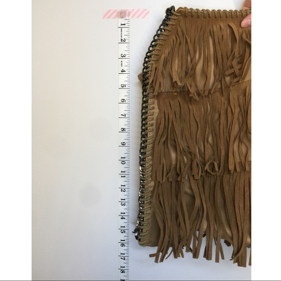 Camel colour leather (?) fringed bag/ chain straps - Picture 5 of 8